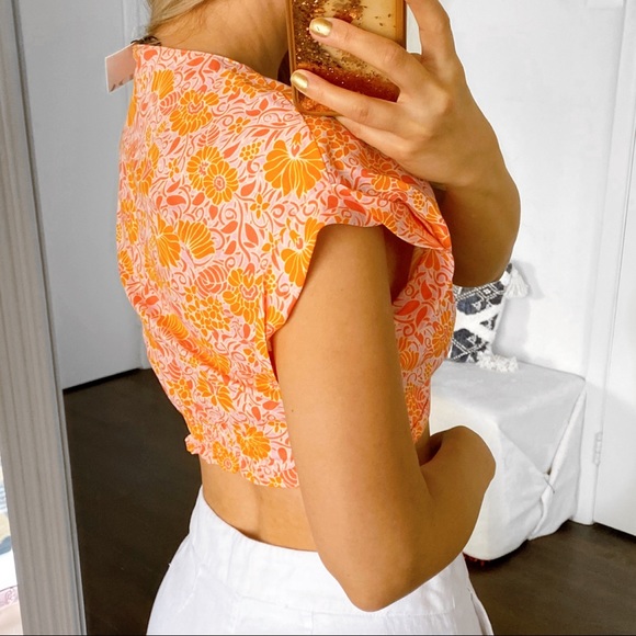 🍊 ZARA ORANGE PINK FRONT TWIST CROP TOP! - Picture 2 of 13